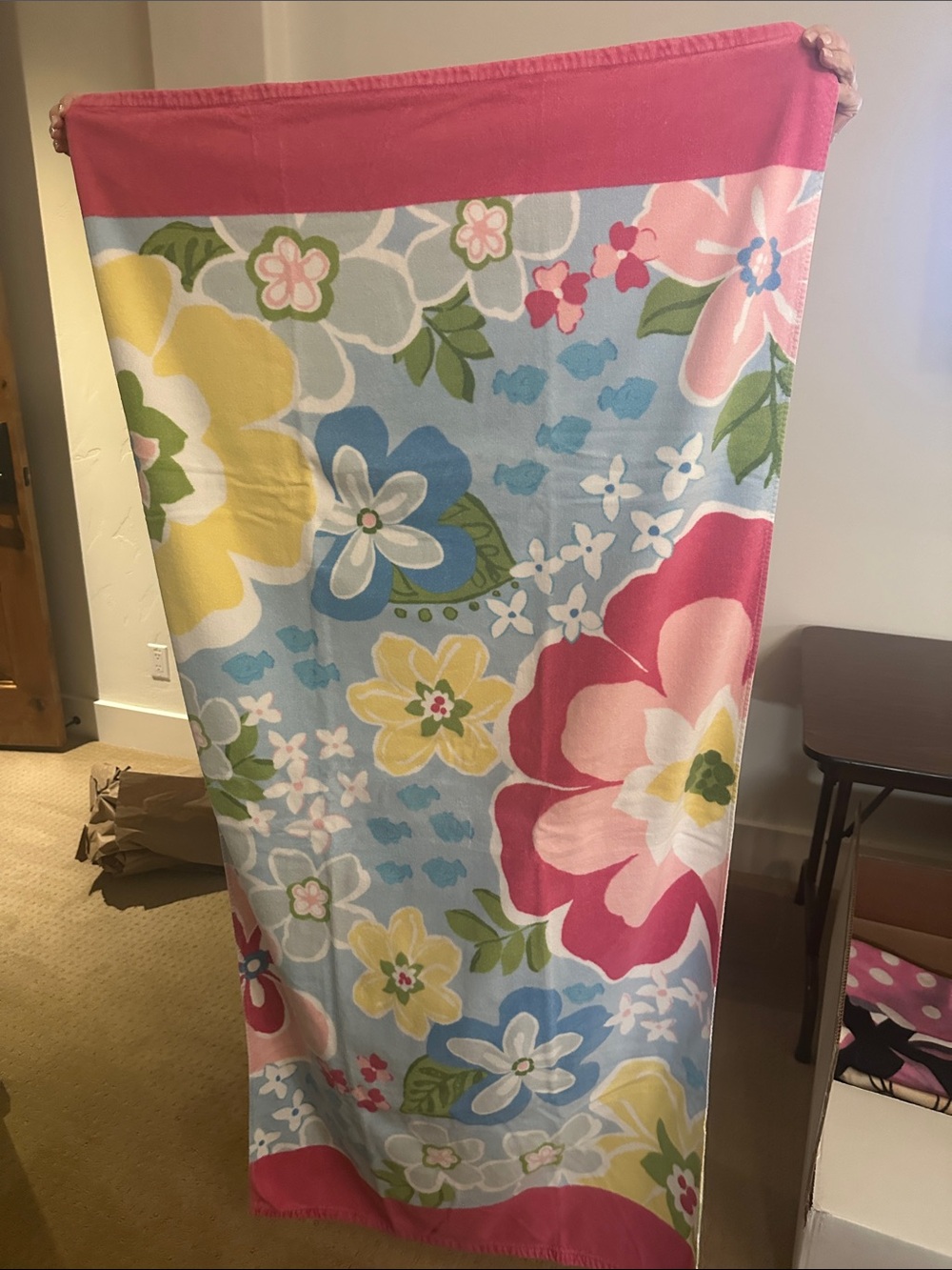 Floral Beach Towel with Pink Borders (2 towels).